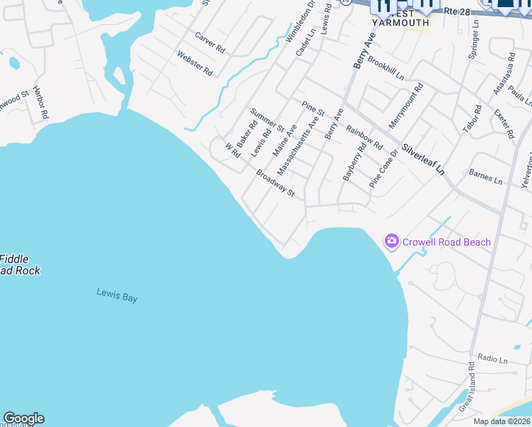 map of restaurants, bars, coffee shops, grocery stores, and more near 100 Massachusetts Avenue in Yarmouth