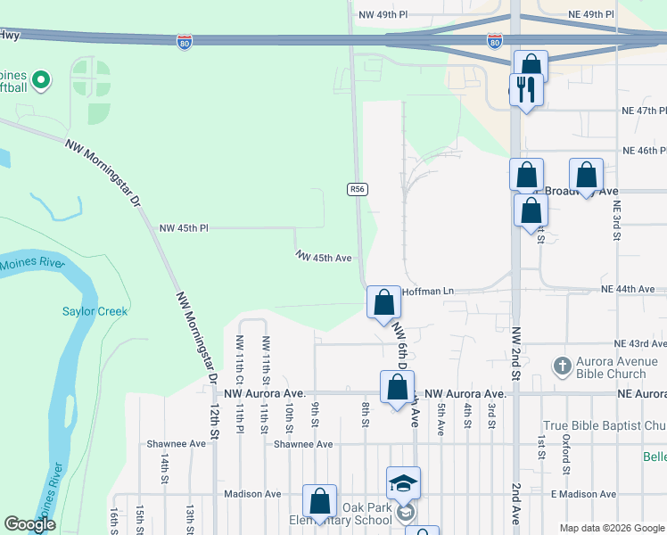map of restaurants, bars, coffee shops, grocery stores, and more near 830 Northwest 45th Avenue in Des Moines