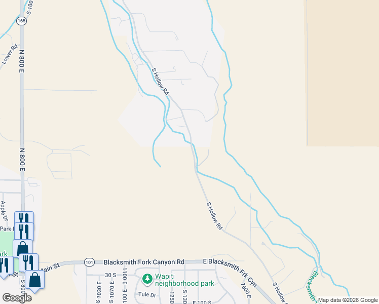 map of restaurants, bars, coffee shops, grocery stores, and more near 5123 South Hollow Road in Nibley