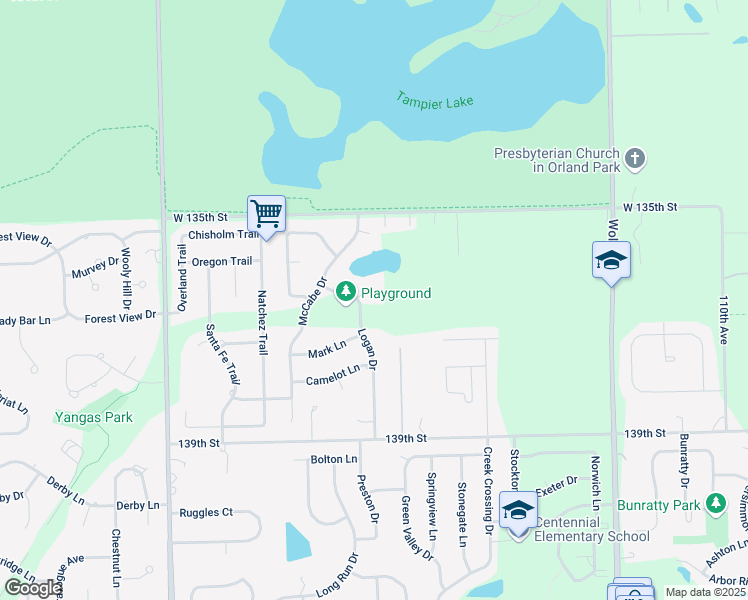map of restaurants, bars, coffee shops, grocery stores, and more near 11613 Kaup Lane in Orland Park