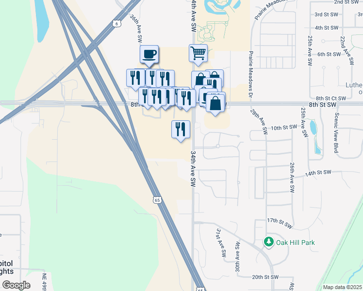 map of restaurants, bars, coffee shops, grocery stores, and more near 3414 8th Street Southwest in Altoona