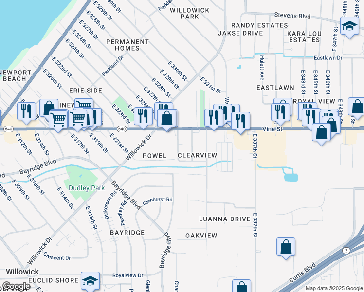 map of restaurants, bars, coffee shops, grocery stores, and more near 1433 East 328th Street in Eastlake