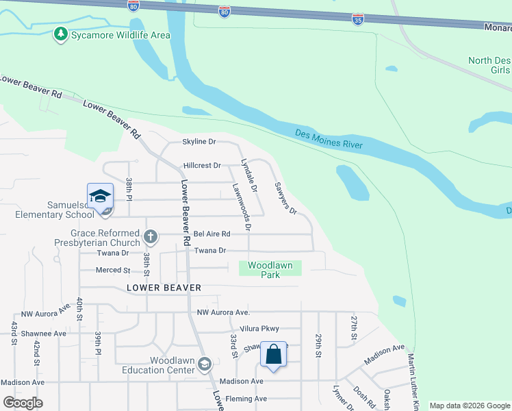 map of restaurants, bars, coffee shops, grocery stores, and more near 4812 Lyndale Drive in Des Moines