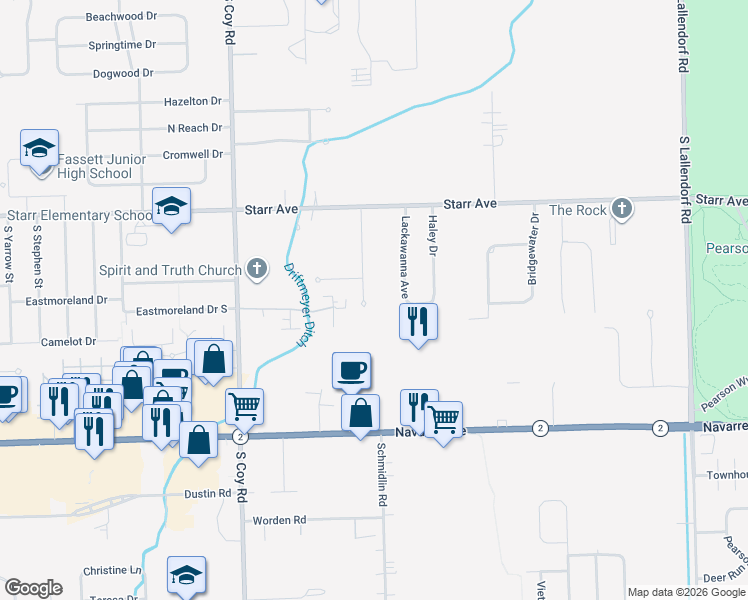 map of restaurants, bars, coffee shops, grocery stores, and more near 543 Georgetown Drive in Oregon