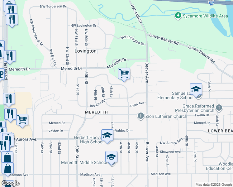 map of restaurants, bars, coffee shops, grocery stores, and more near 4508 47th Street in Des Moines