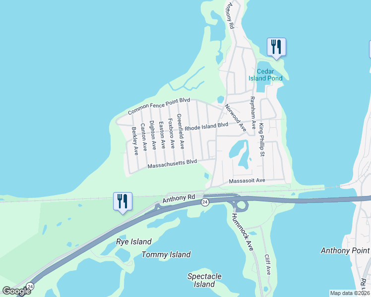map of restaurants, bars, coffee shops, grocery stores, and more near 31 Greenfield Ave in Portsmouth