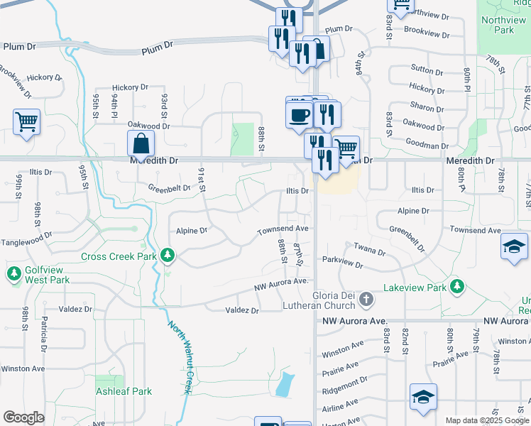 map of restaurants, bars, coffee shops, grocery stores, and more near 4467 89th Street in Urbandale