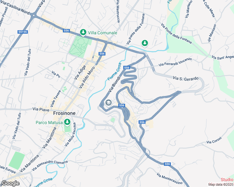 map of restaurants, bars, coffee shops, grocery stores, and more near 38 Via Casilina in Frosinone