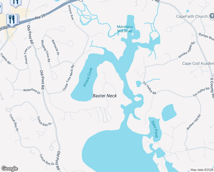 map of restaurants, bars, coffee shops, grocery stores, and more near 431 Baxter Neck Road in Barnstable