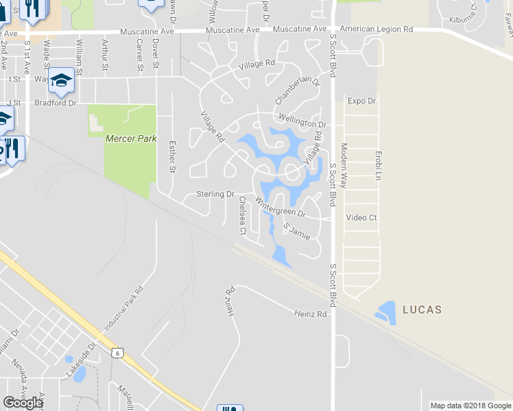 map of restaurants, bars, coffee shops, grocery stores, and more near 3129 Wintergreen Drive in Iowa City