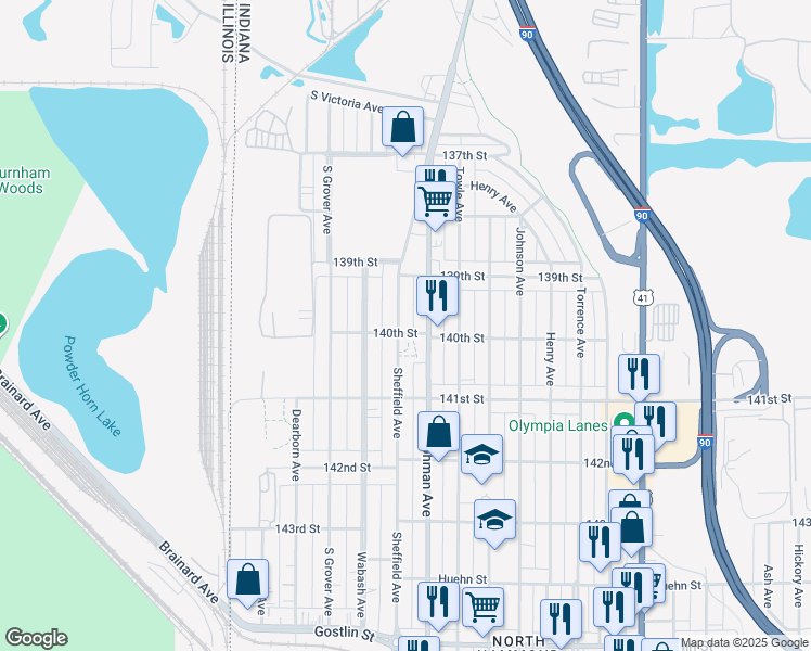 map of restaurants, bars, coffee shops, grocery stores, and more near 3942 Hohman Avenue in Hammond