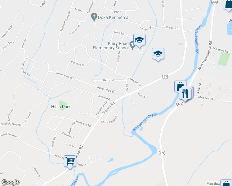 map of restaurants, bars, coffee shops, grocery stores, and more near 9 Sutton Park Road in Poughkeepsie