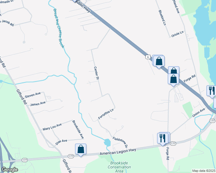 map of restaurants, bars, coffee shops, grocery stores, and more near 21 Forsythia Lane in Westport