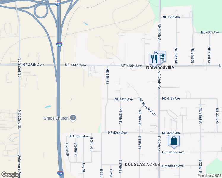 map of restaurants, bars, coffee shops, grocery stores, and more near 4459 Northeast 26th Street in Des Moines
