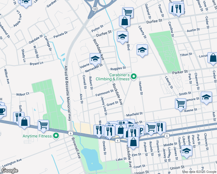 map of restaurants, bars, coffee shops, grocery stores, and more near 424 Parker Street in New Bedford