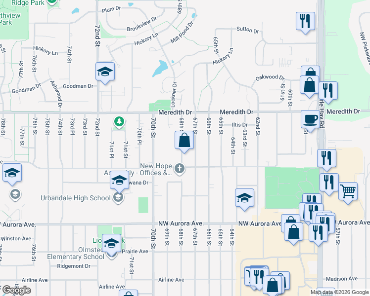 map of restaurants, bars, coffee shops, grocery stores, and more near 4413 68th Street in Urbandale