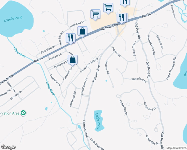 map of restaurants, bars, coffee shops, grocery stores, and more near 794 Putnam Avenue in Barnstable