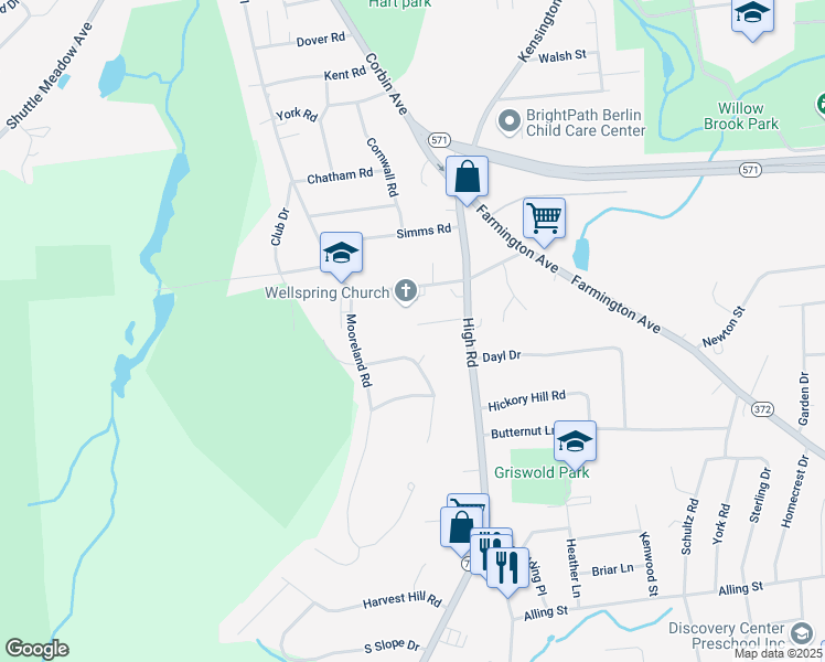 map of restaurants, bars, coffee shops, grocery stores, and more near 210 High Road in Berlin