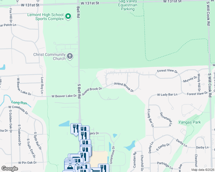 map of restaurants, bars, coffee shops, grocery stores, and more near 14007 Lake View Drive in Orland Park