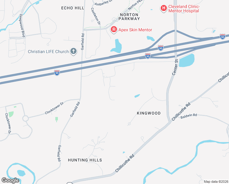 map of restaurants, bars, coffee shops, grocery stores, and more near 8140 Mentor Hills Drive in Mentor