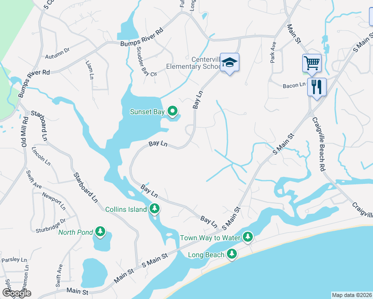 map of restaurants, bars, coffee shops, grocery stores, and more near 430 Bay Lane in Barnstable
