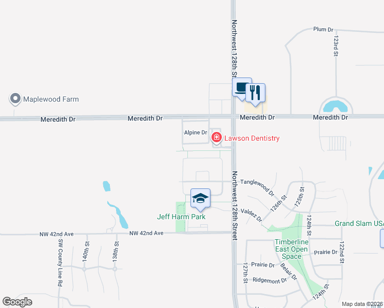 map of restaurants, bars, coffee shops, grocery stores, and more near 13105 Westbrook Drive in Urbandale