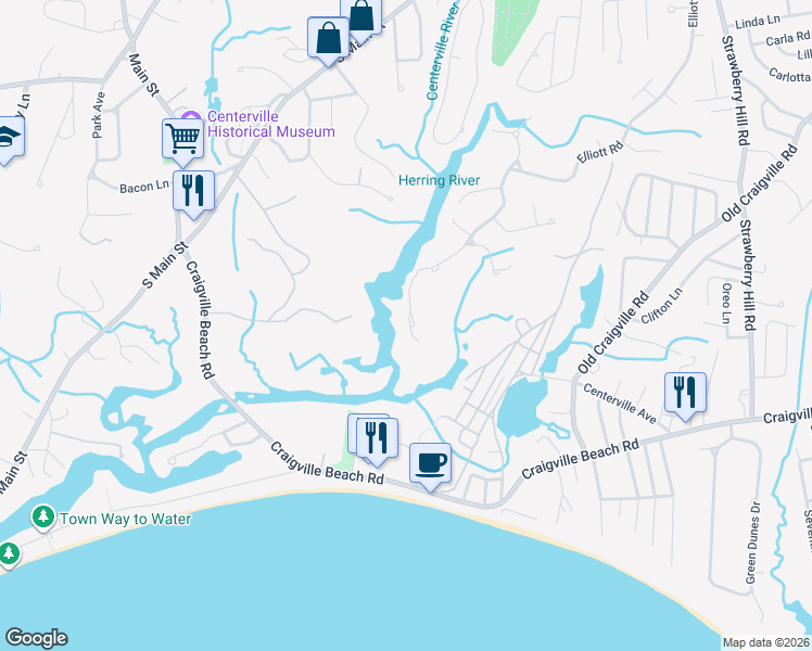 map of restaurants, bars, coffee shops, grocery stores, and more near 498 Elliott Road in Barnstable