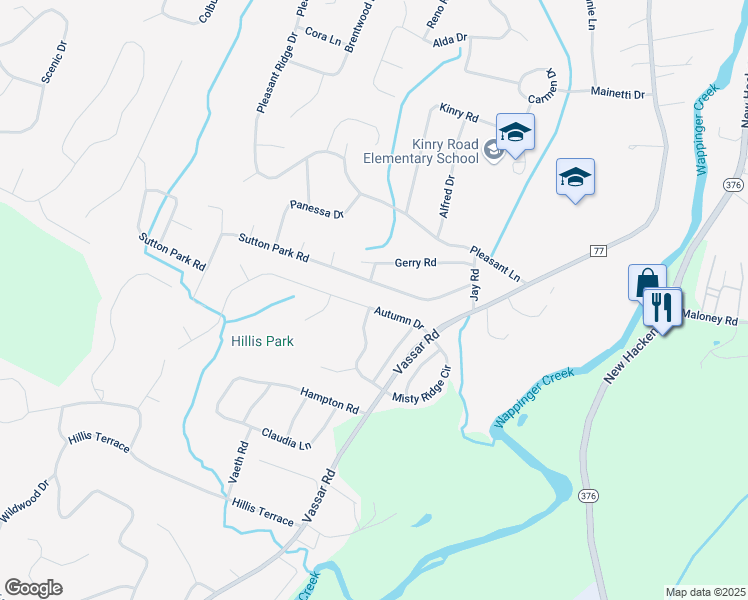 map of restaurants, bars, coffee shops, grocery stores, and more near 34 Autumn Drive in Poughkeepsie