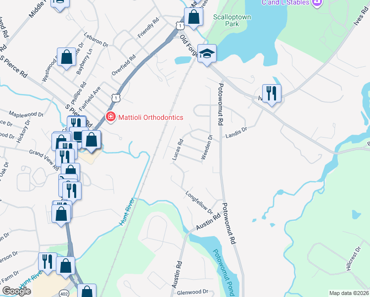map of restaurants, bars, coffee shops, grocery stores, and more near 189 Weeden Drive in East Greenwich