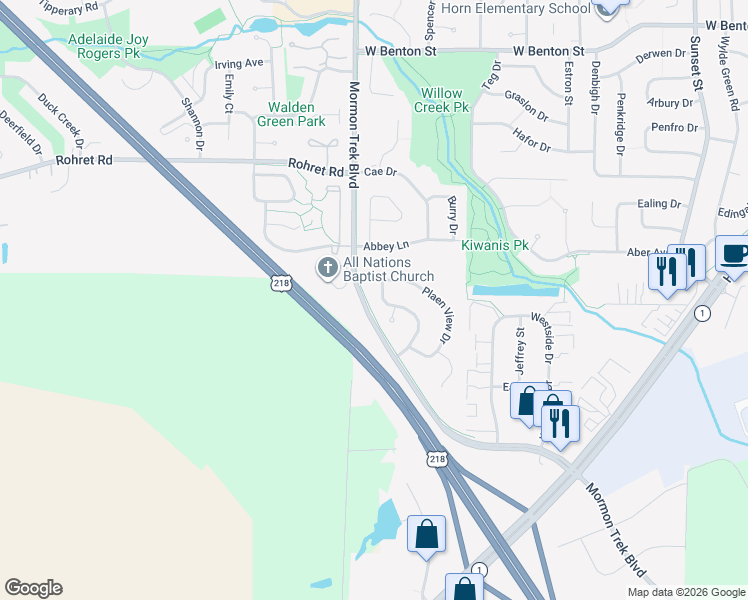 map of restaurants, bars, coffee shops, grocery stores, and more near 1615 Gryn Drive in Iowa City