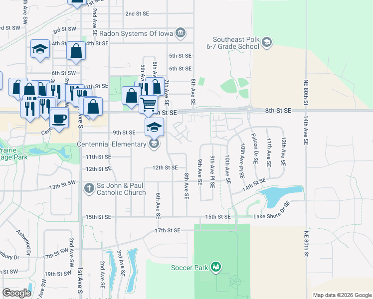 map of restaurants, bars, coffee shops, grocery stores, and more near 717 11th Street Southeast in Altoona