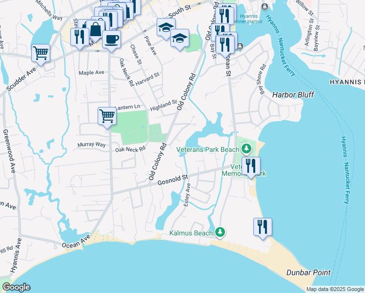 map of restaurants, bars, coffee shops, grocery stores, and more near 21 Snow Creek Drive in Barnstable