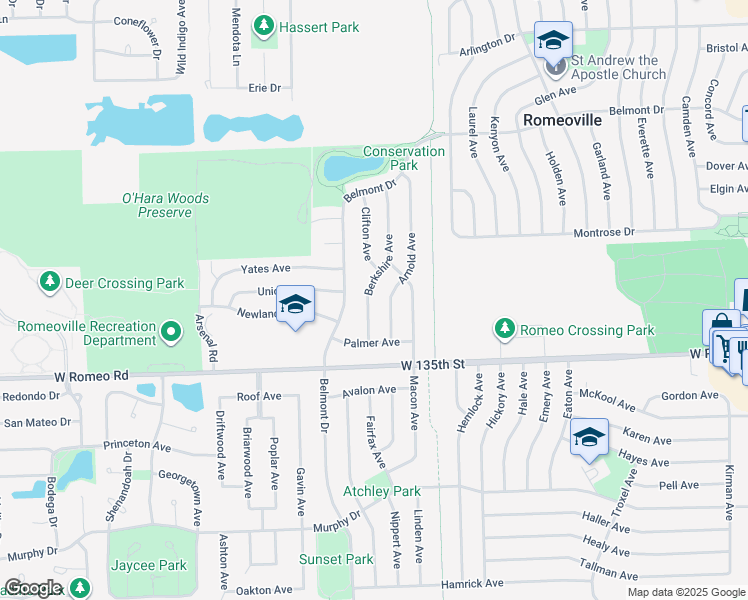 map of restaurants, bars, coffee shops, grocery stores, and more near 420 Berkshire Avenue in Romeoville