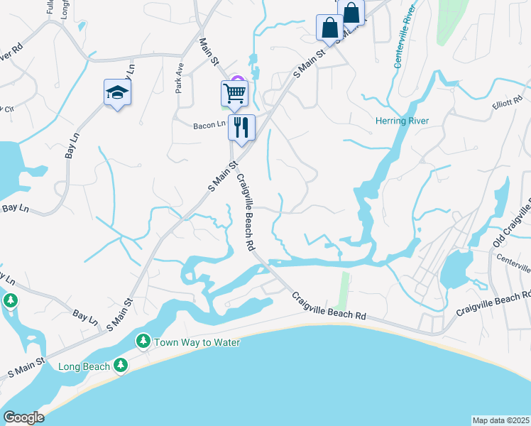 map of restaurants, bars, coffee shops, grocery stores, and more near 27 Horseshoe Lane in Barnstable