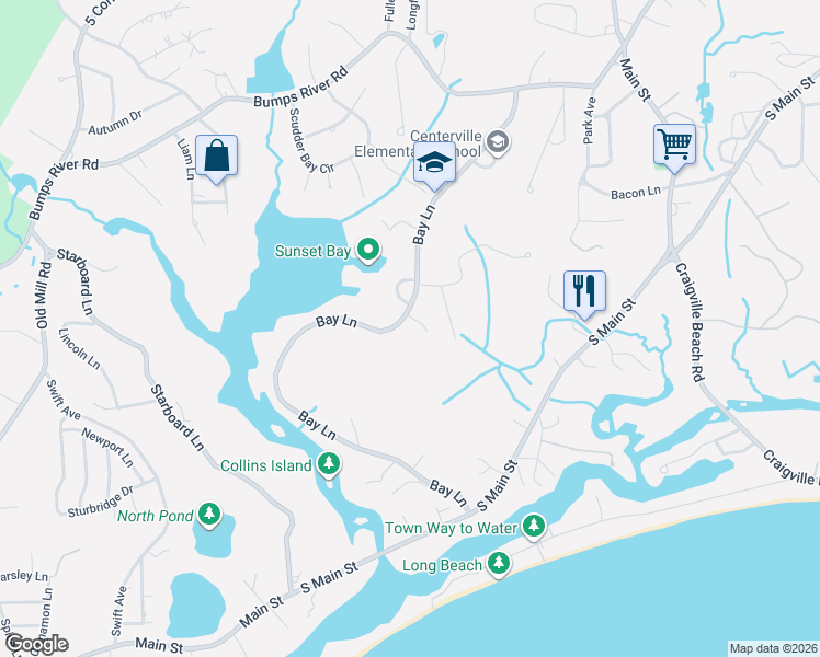 map of restaurants, bars, coffee shops, grocery stores, and more near 430 Bay Lane in Barnstable
