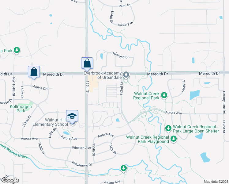 map of restaurants, bars, coffee shops, grocery stores, and more near 15200 Greenbelt Drive in Urbandale