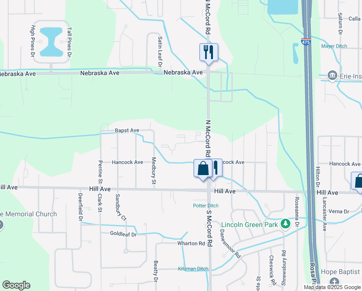map of restaurants, bars, coffee shops, grocery stores, and more near 235 North McCord Road in Toledo