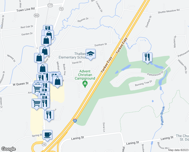 map of restaurants, bars, coffee shops, grocery stores, and more near 131 Rethal Street in Southington