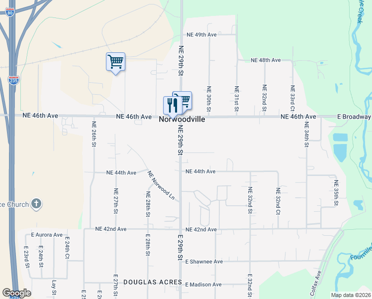 map of restaurants, bars, coffee shops, grocery stores, and more near 4465 Northeast 29th Street in Des Moines