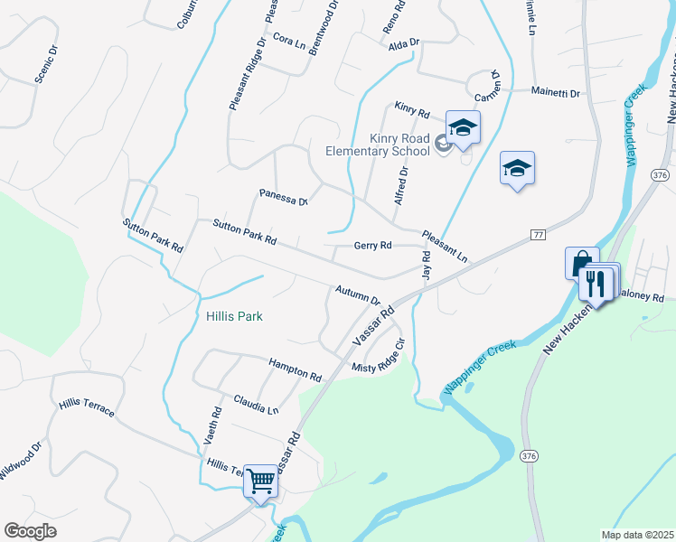 map of restaurants, bars, coffee shops, grocery stores, and more near 34 Autumn Drive in Poughkeepsie