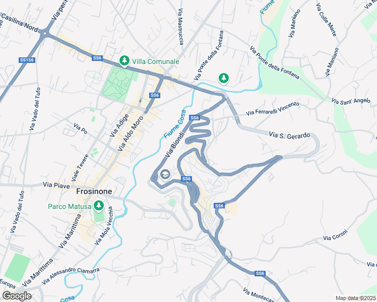 map of restaurants, bars, coffee shops, grocery stores, and more near 38 Via Casilina Nord in Frosinone