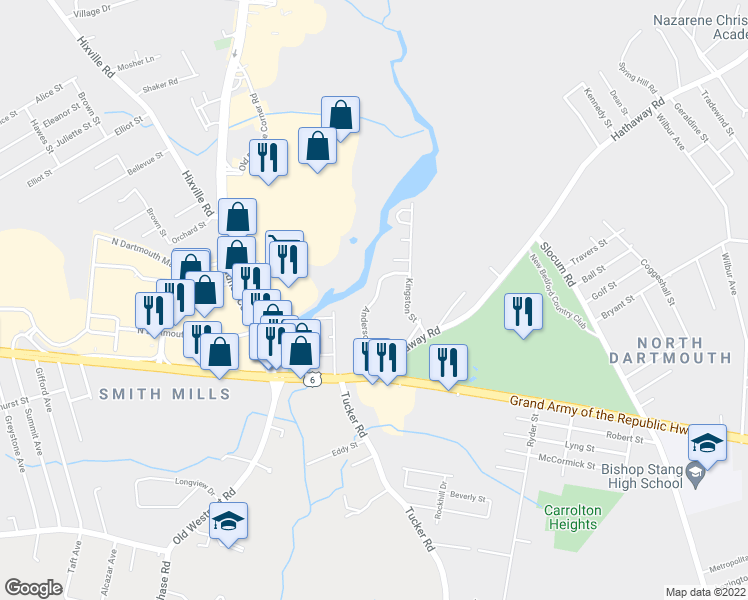 map of restaurants, bars, coffee shops, grocery stores, and more near 11 Anderson Way in Dartmouth