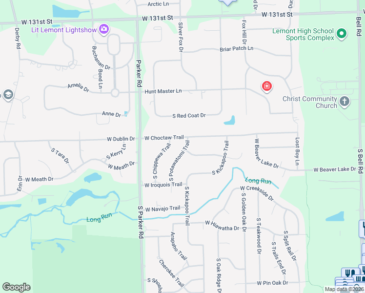 map of restaurants, bars, coffee shops, grocery stores, and more near 13609 South Potawatomi Trail in Lockport