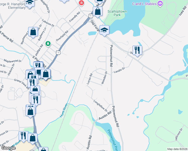 map of restaurants, bars, coffee shops, grocery stores, and more near 189 Weeden Drive in East Greenwich