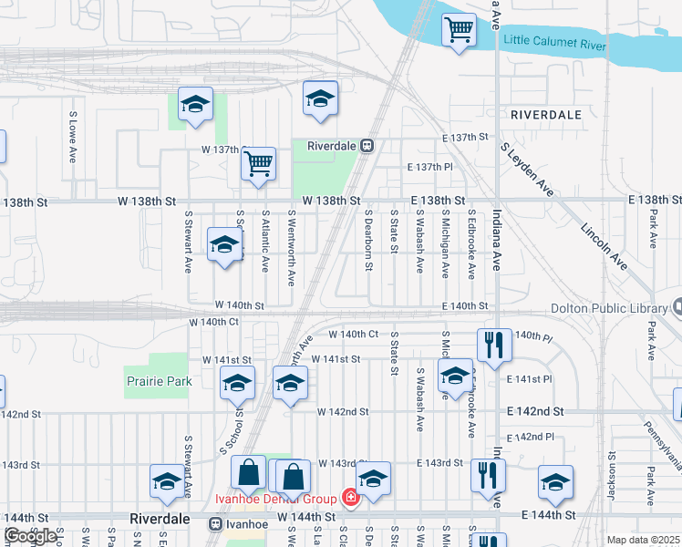 map of restaurants, bars, coffee shops, grocery stores, and more near 69 West 140th Street in Riverdale