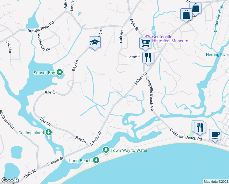 map of restaurants, bars, coffee shops, grocery stores, and more near 530 South Main Street in Barnstable