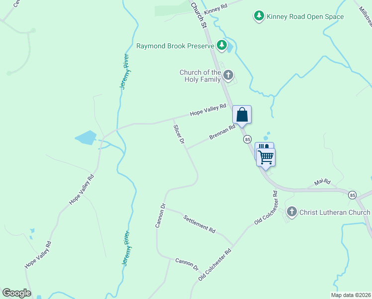 map of restaurants, bars, coffee shops, grocery stores, and more near 199 Cannon Drive in Hebron