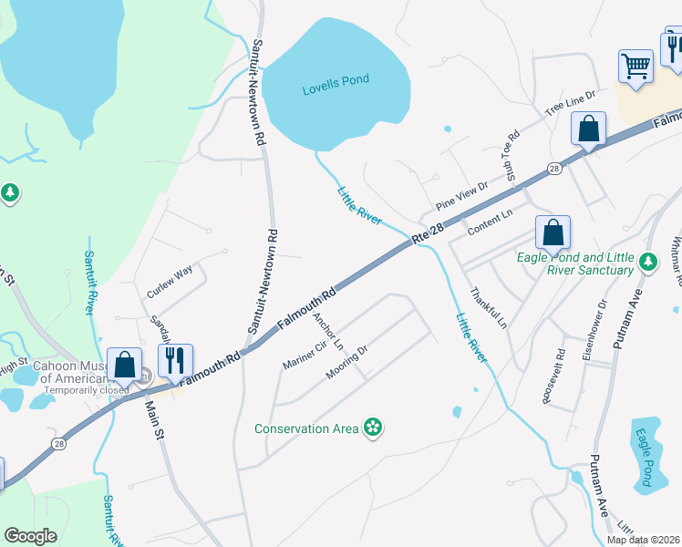 map of restaurants, bars, coffee shops, grocery stores, and more near 4395 Falmouth Road in Barnstable