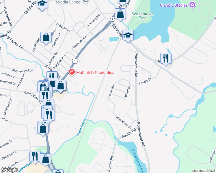 map of restaurants, bars, coffee shops, grocery stores, and more near 189 Weeden Drive in East Greenwich