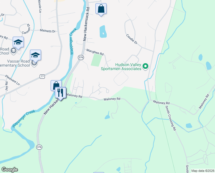 map of restaurants, bars, coffee shops, grocery stores, and more near 510 Maloney Road in Poughkeepsie